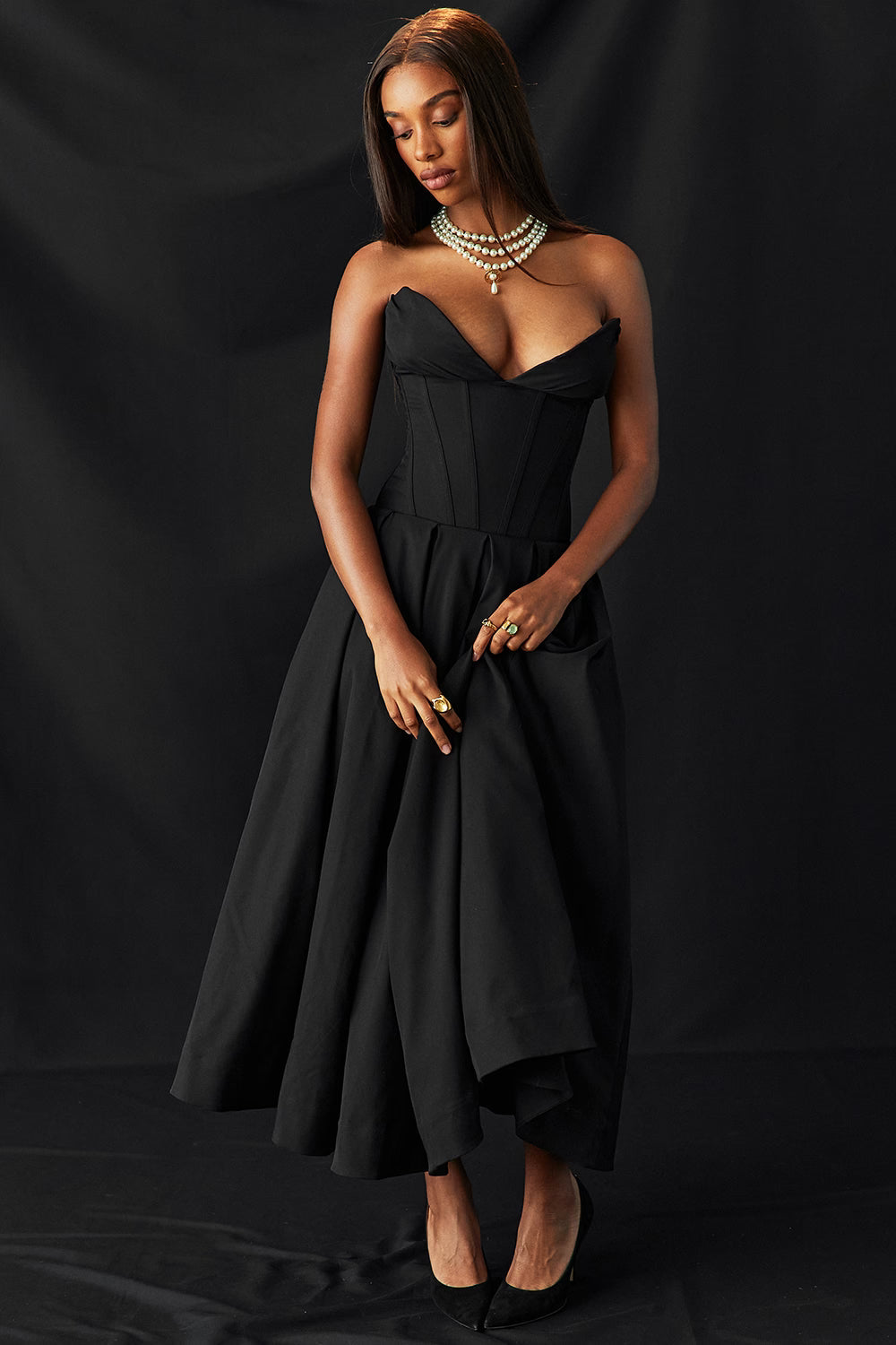 Lady Black Strapless Midi Elbise