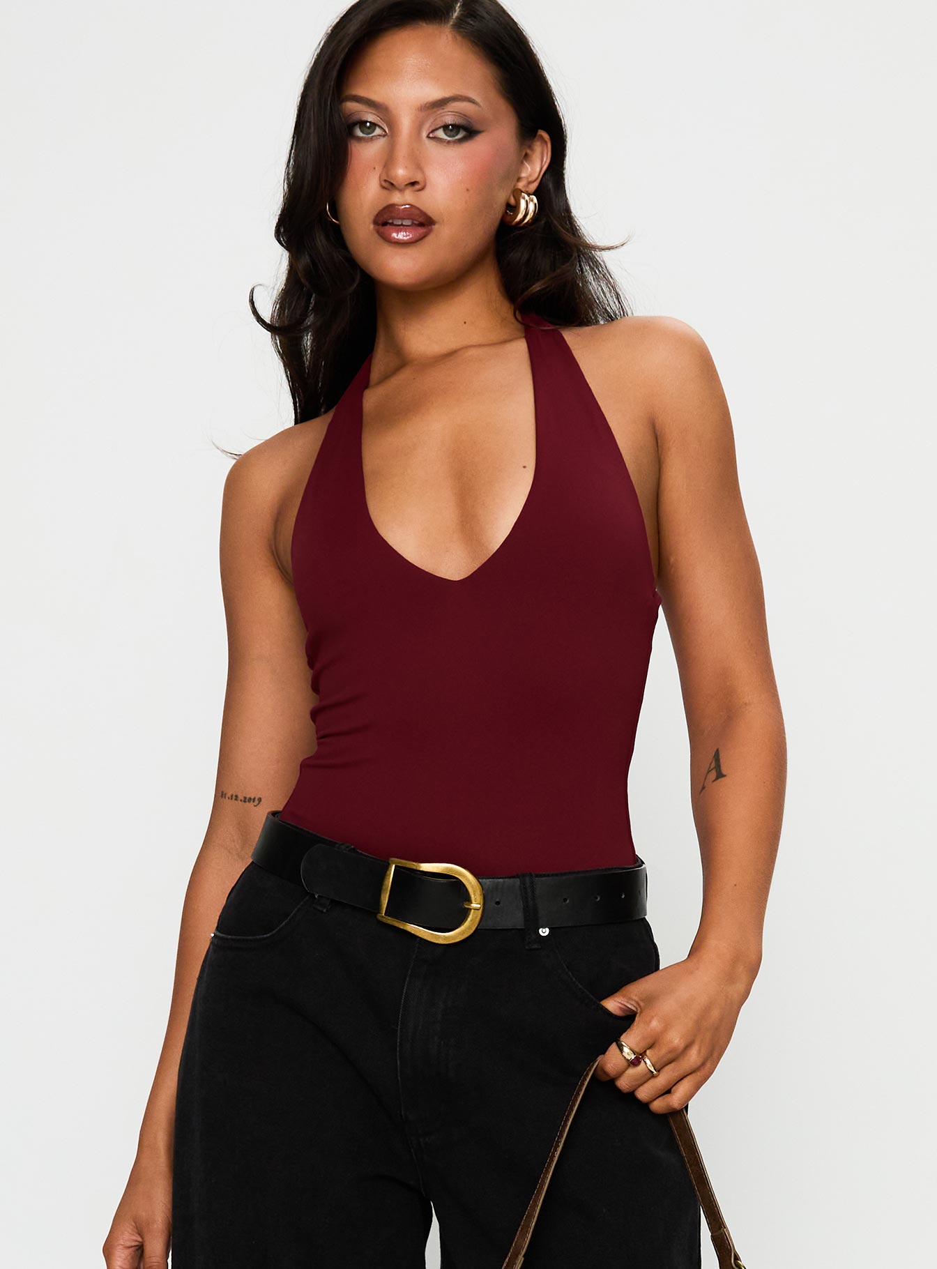 Someone Halter Yaka Bordo Body