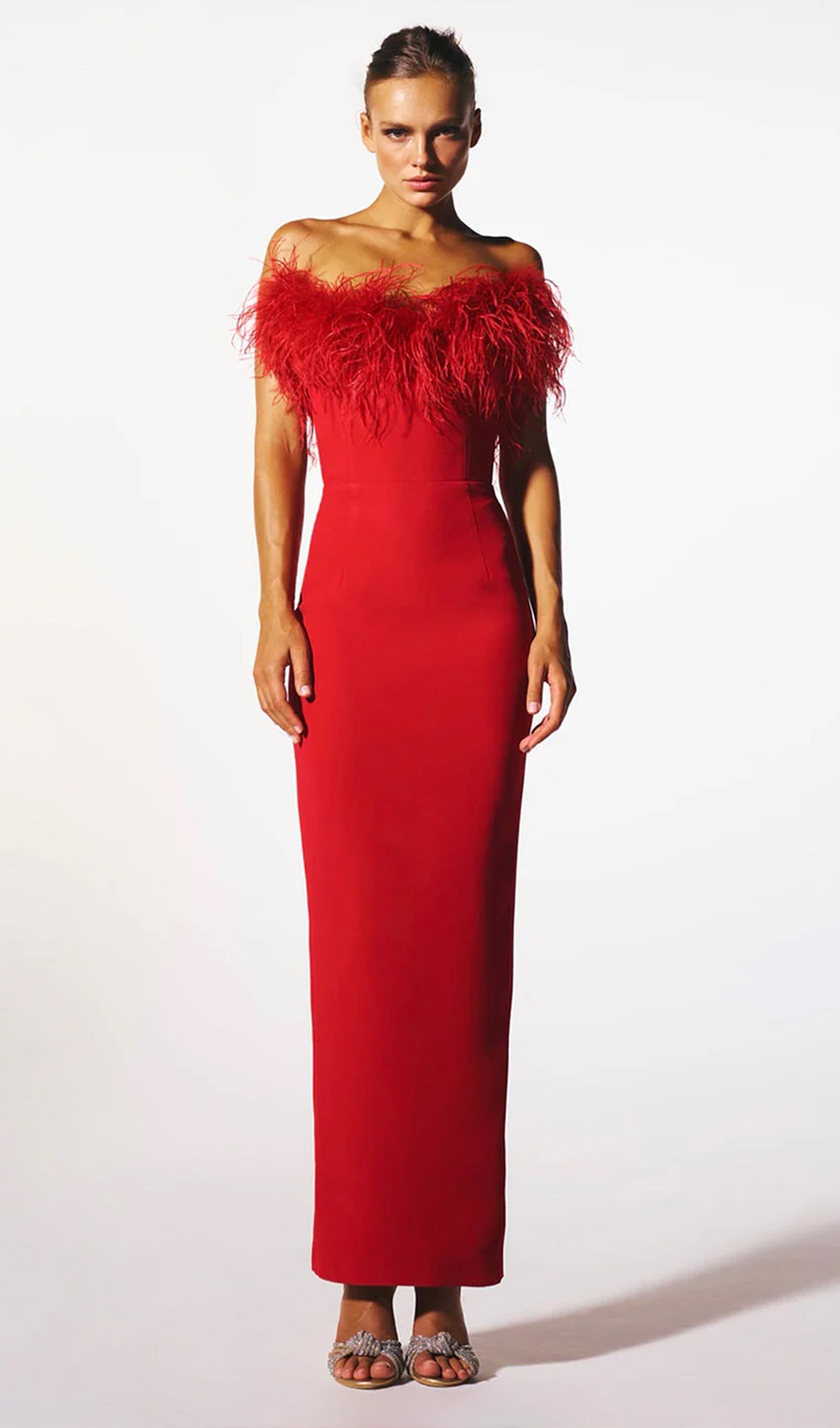 red embellished midi dress Jovana | Burgundy Hand-Embellished Crew-Neck Midi Dress With Drop Waist