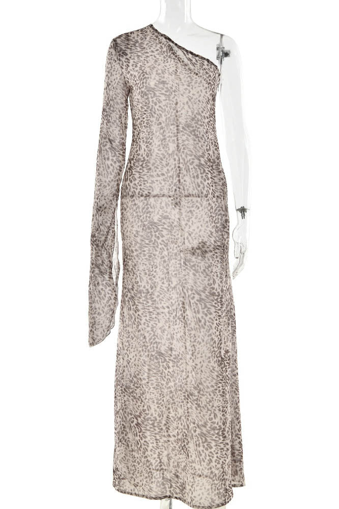 Leopar Mirage Tek Omuzlu Elbise