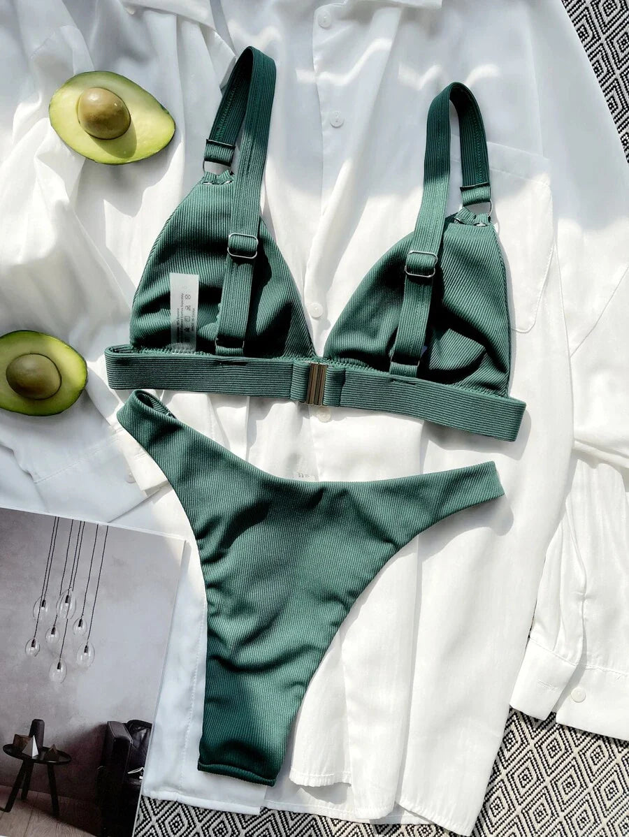 Halka Detaylı Sade Gündelik Bikini Takımı