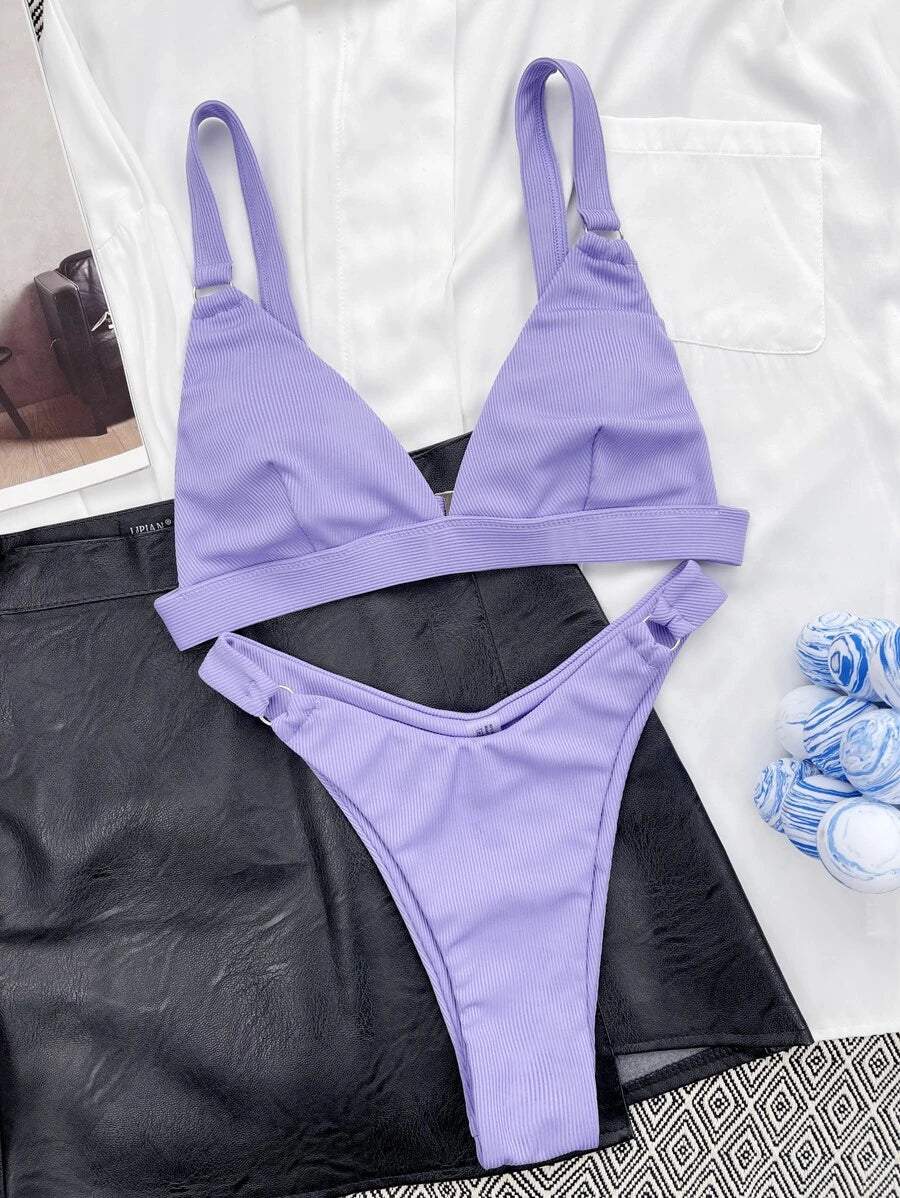 Halka Detaylı Sade Gündelik Bikini Takımı