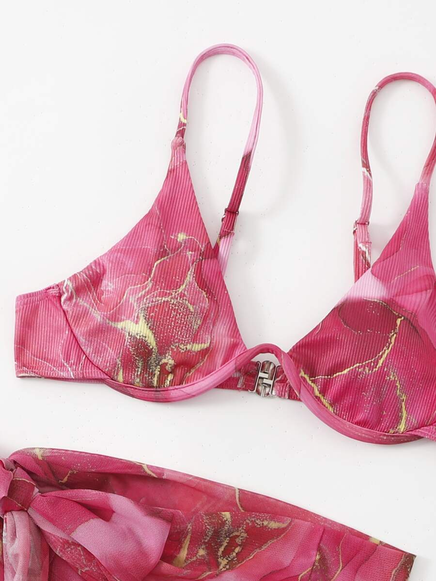 Mermer Desenli Düğümlü Bohem Bikini Takımı