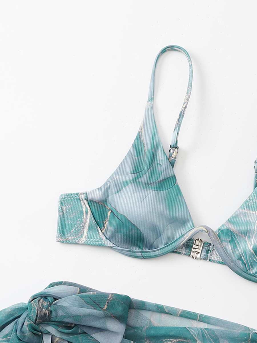 Mermer Desenli Düğümlü Bohem Bikini Takımı