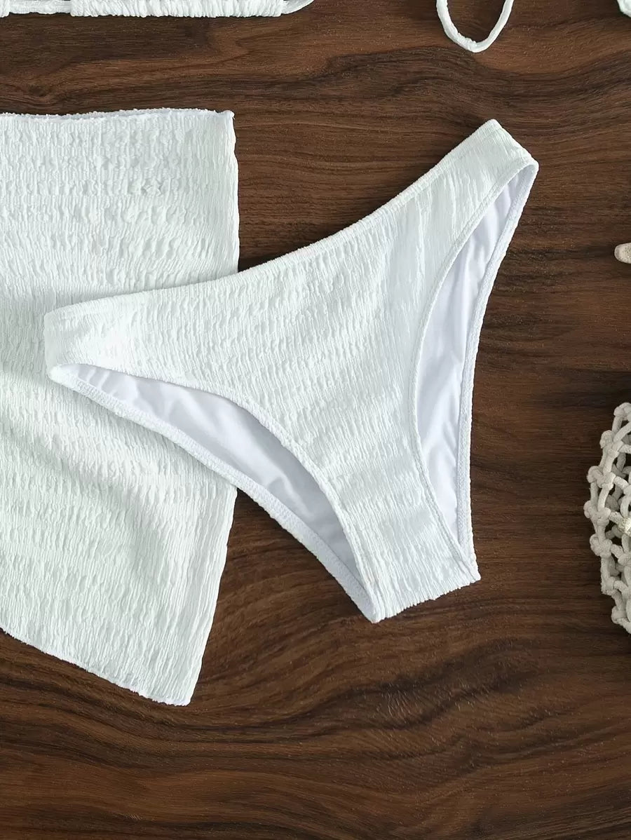 3 Parça Bikini Ve Düğümlü Mini Etek Takımı
