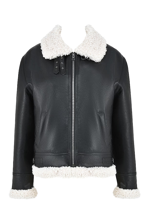 Madden Siyah Vegan Shearling Aviator Mont