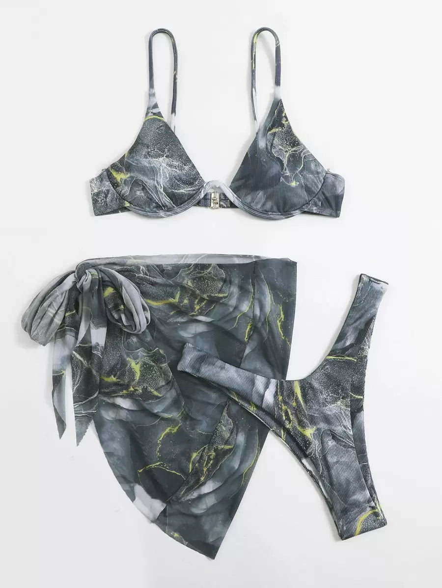 Mermer Desenli Düğümlü Bohem Bikini Takımı