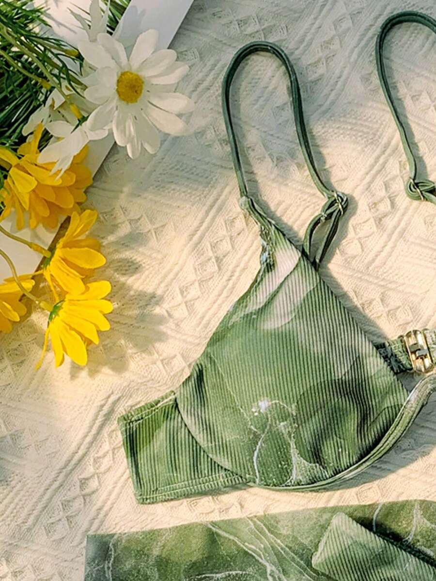 Mermer Desenli Düğümlü Bohem Bikini Takımı