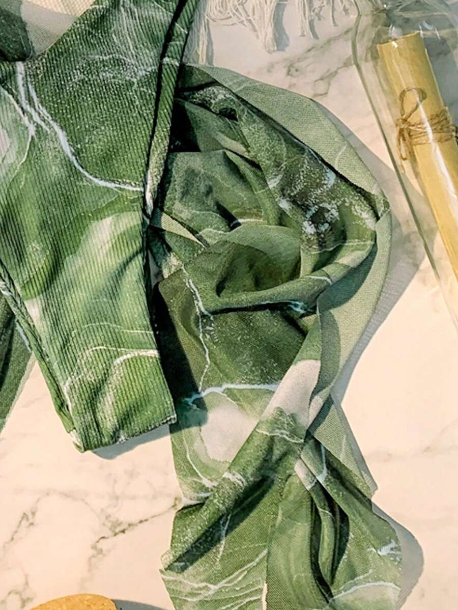 Mermer Desenli Düğümlü Bohem Bikini Takımı