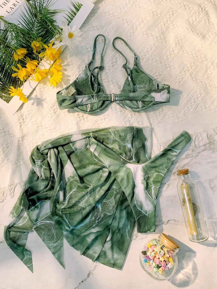 Mermer Desenli Düğümlü Bohem Bikini Takımı