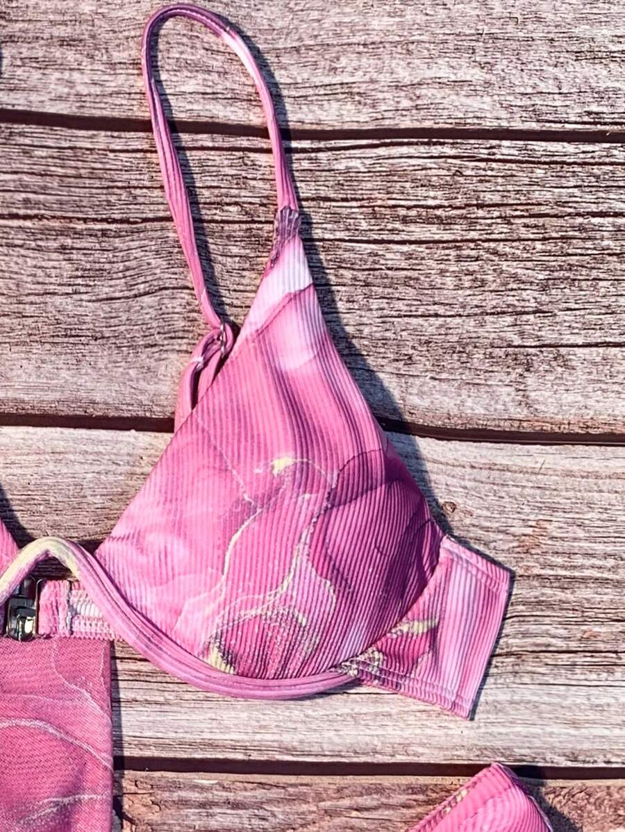 Mermer Desenli Düğümlü Bohem Bikini Takımı