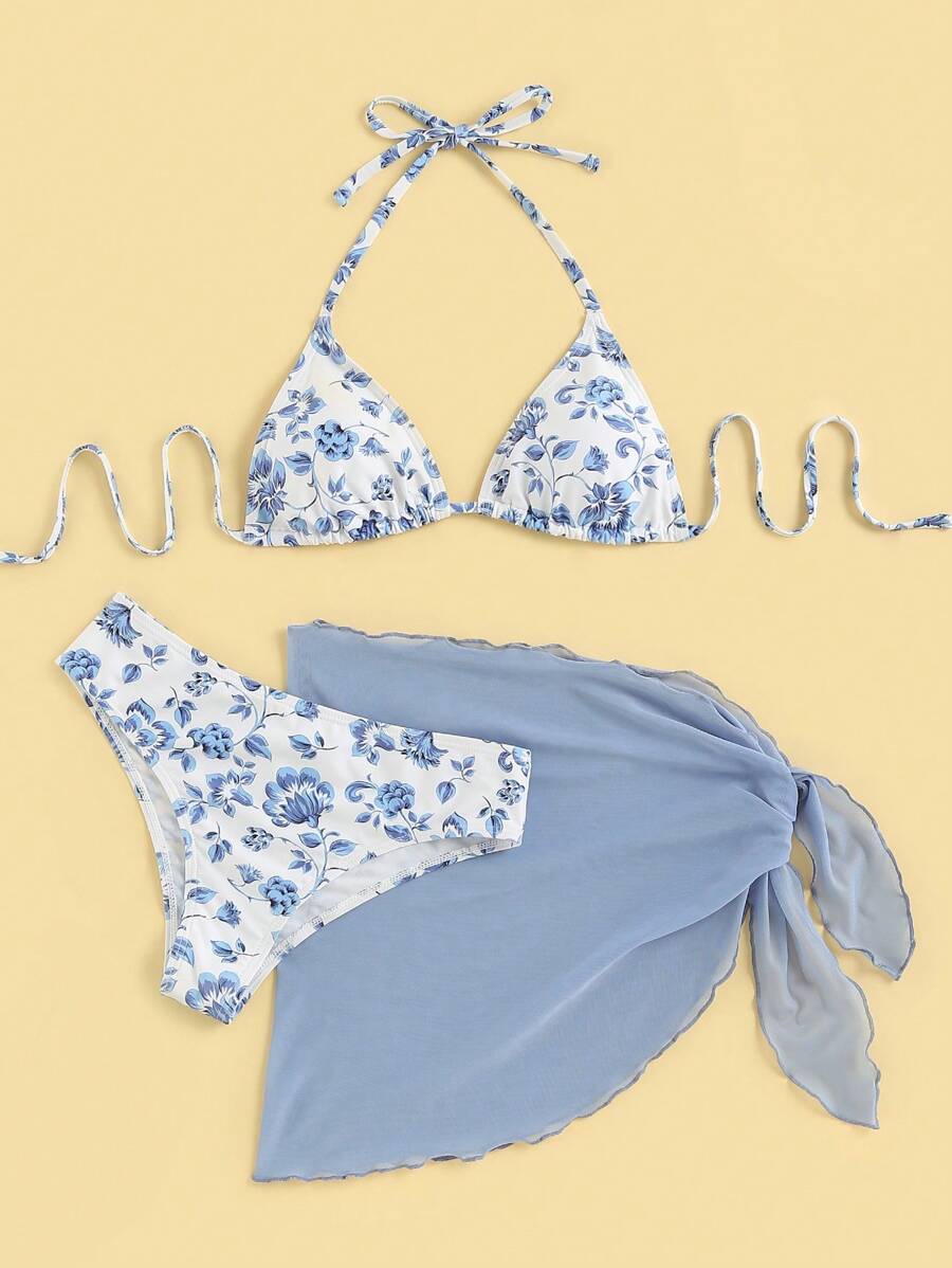 Düğüm Detaylı Çiçek Desenli Bikini Takımı
