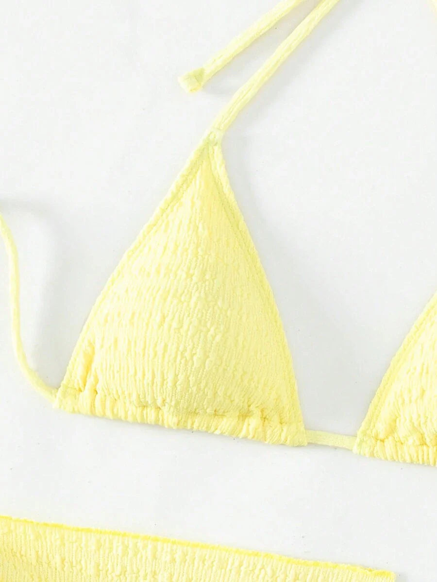 3 Parça Bikini Ve Düğümlü Mini Etek Takımı