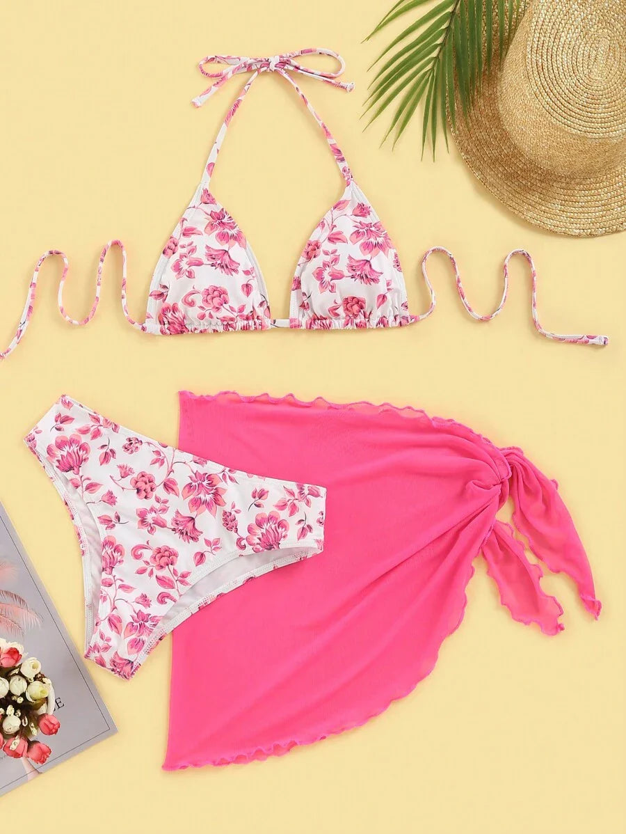 Düğüm Detaylı Çiçek Desenli Bikini Takımı