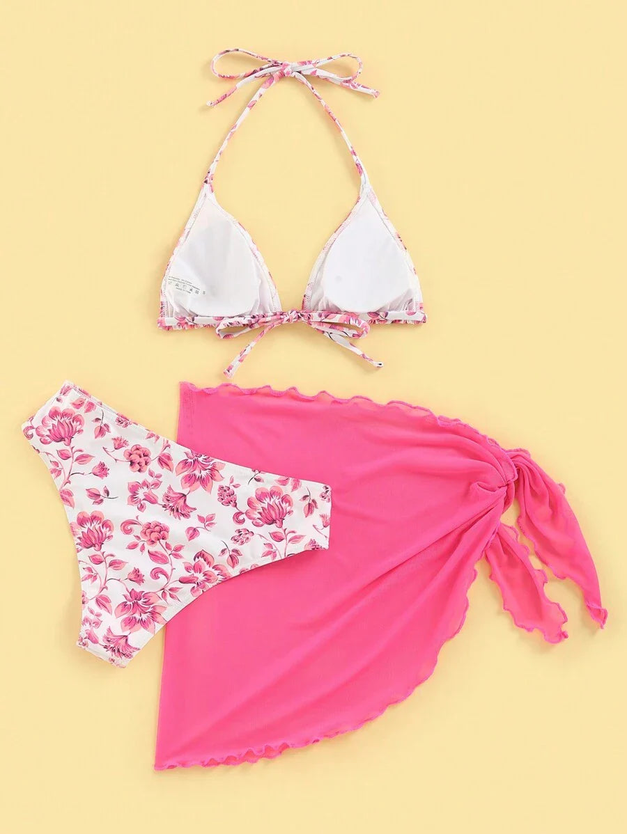 Düğüm Detaylı Çiçek Desenli Bikini Takımı