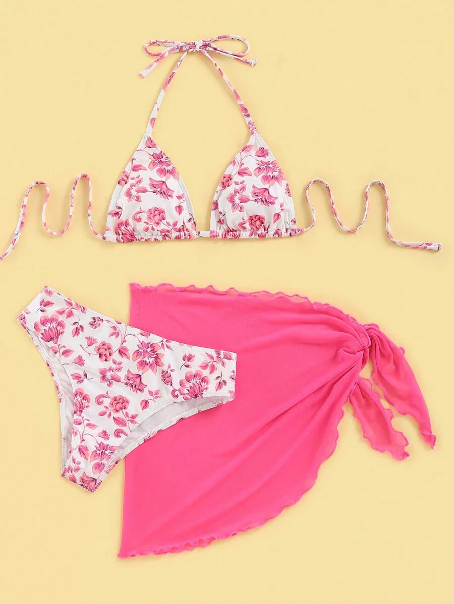 Düğüm Detaylı Çiçek Desenli Bikini Takımı