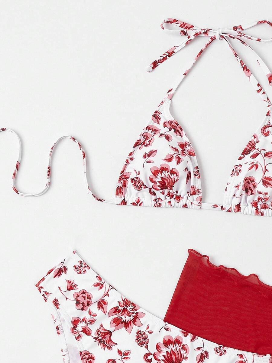 Düğüm Detaylı Çiçek Desenli Bikini Takımı