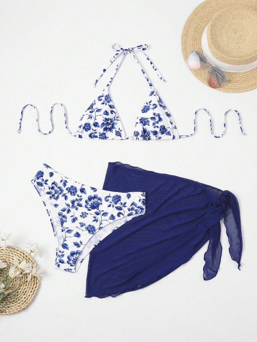 Düğüm Detaylı Çiçek Desenli Bikini Takımı
