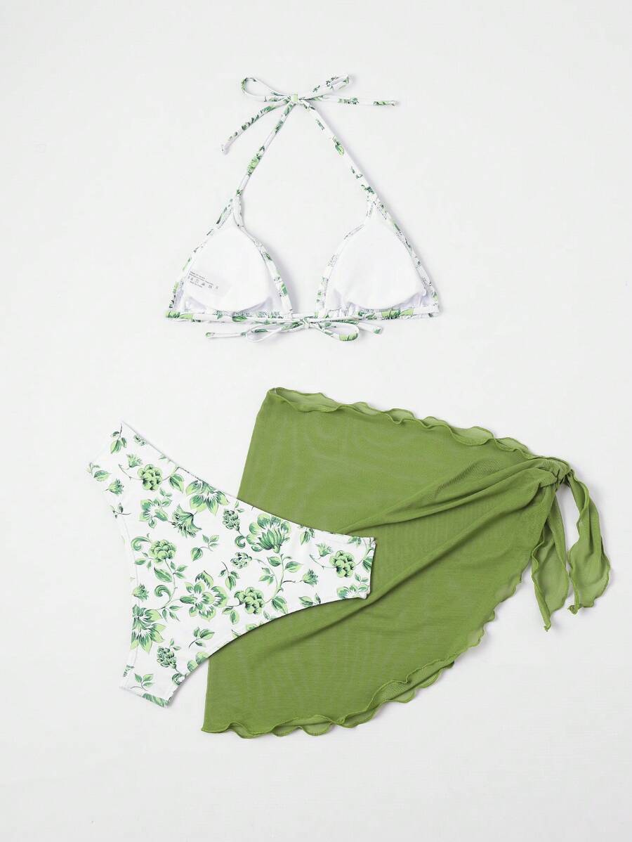 Düğüm Detaylı Çiçek Desenli Bikini Takımı