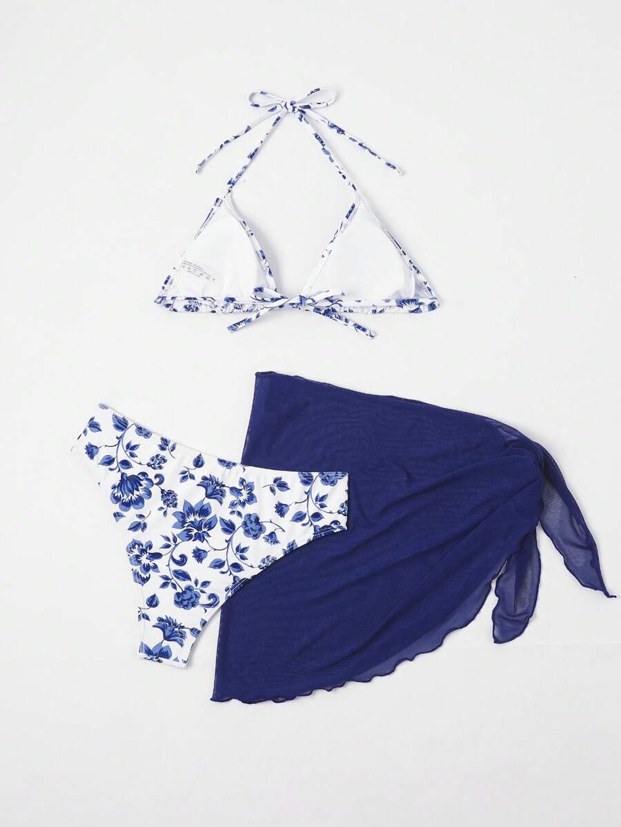 Düğüm Detaylı Çiçek Desenli Bikini Takımı