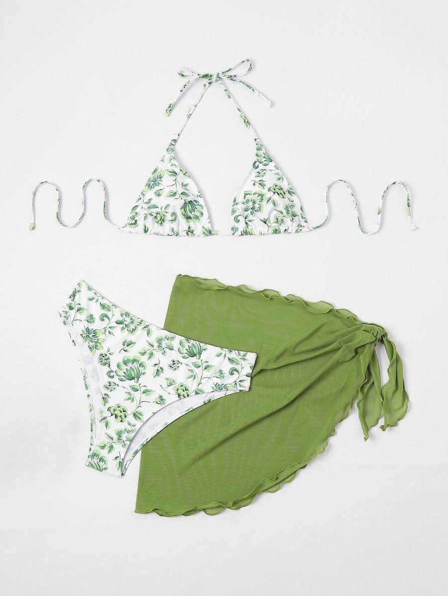 Düğüm Detaylı Çiçek Desenli Bikini Takımı