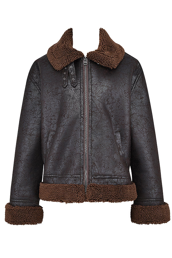 Madden Kahverengi Vegan Shearling Aviator Mont