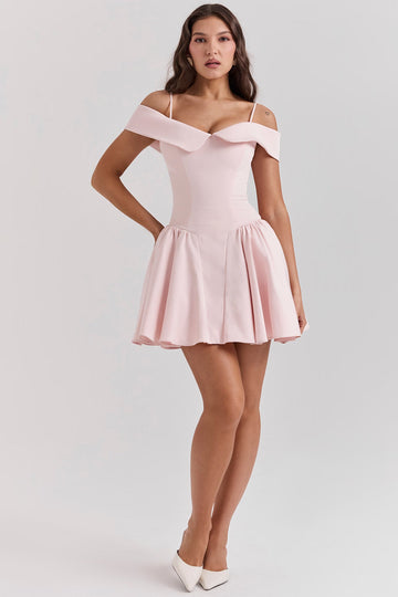 Elida Ballerina Pembe Omuz Açık Mini Elbise