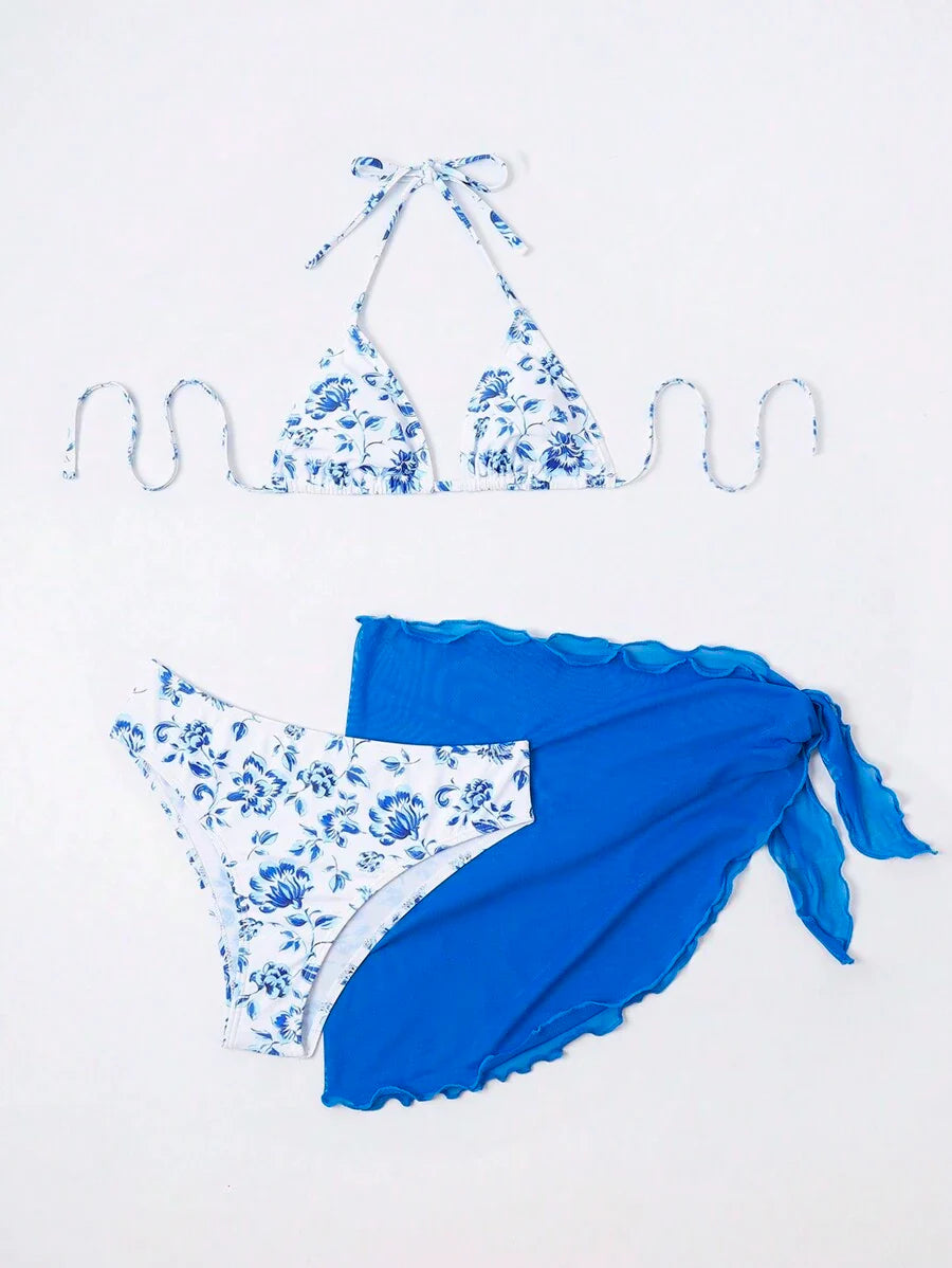 Düğüm Detaylı Çiçek Desenli Bikini Takımı