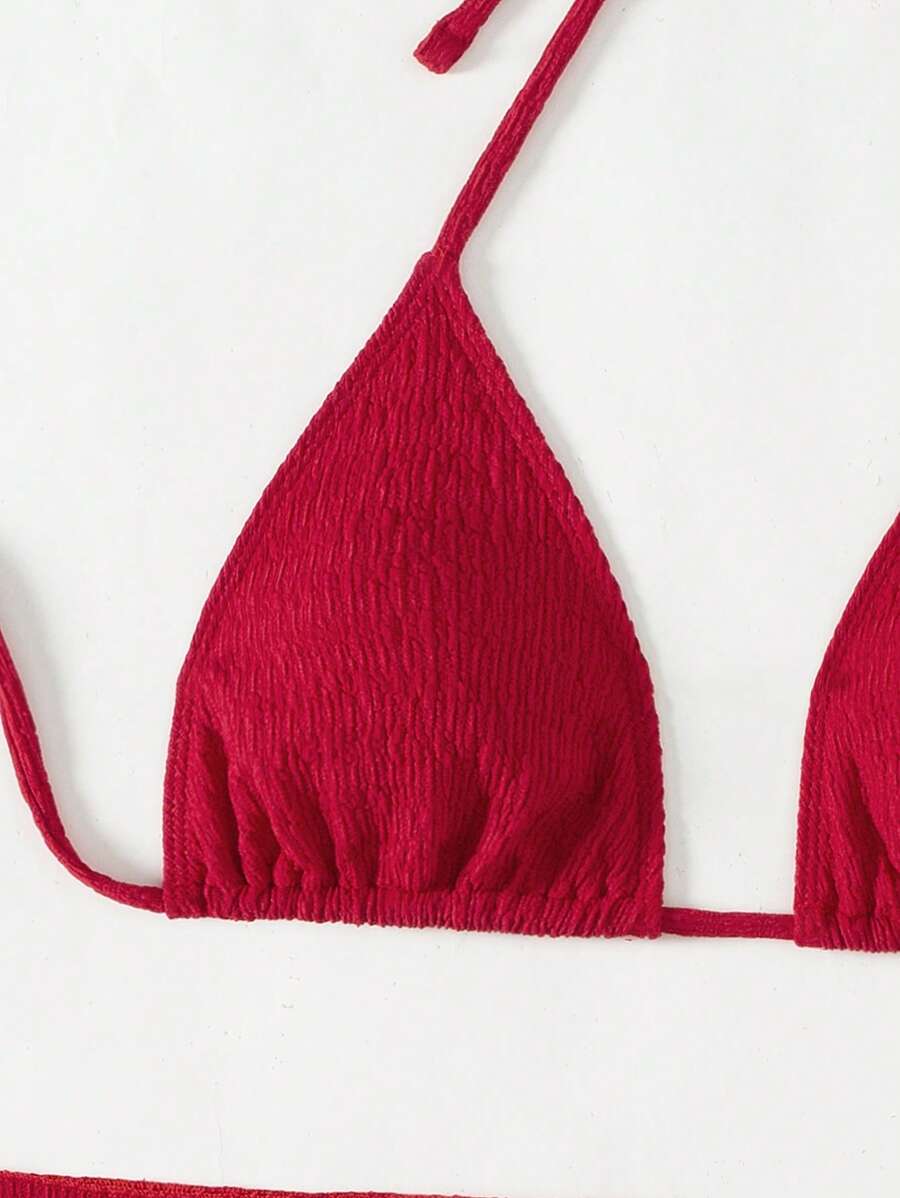 3 Parça Bikini Ve Düğümlü Mini Etek Takımı