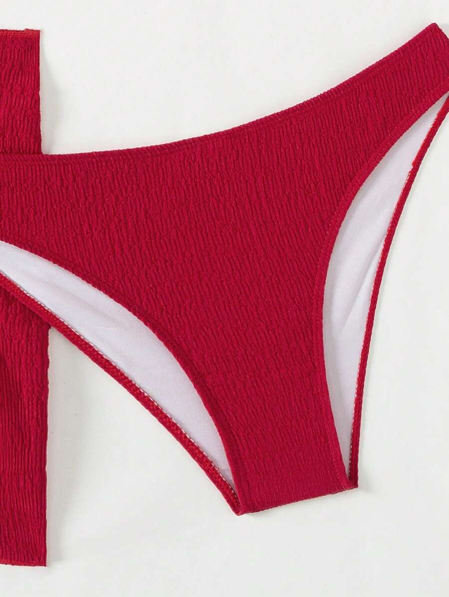 3 Parça Bikini Ve Düğümlü Mini Etek Takımı