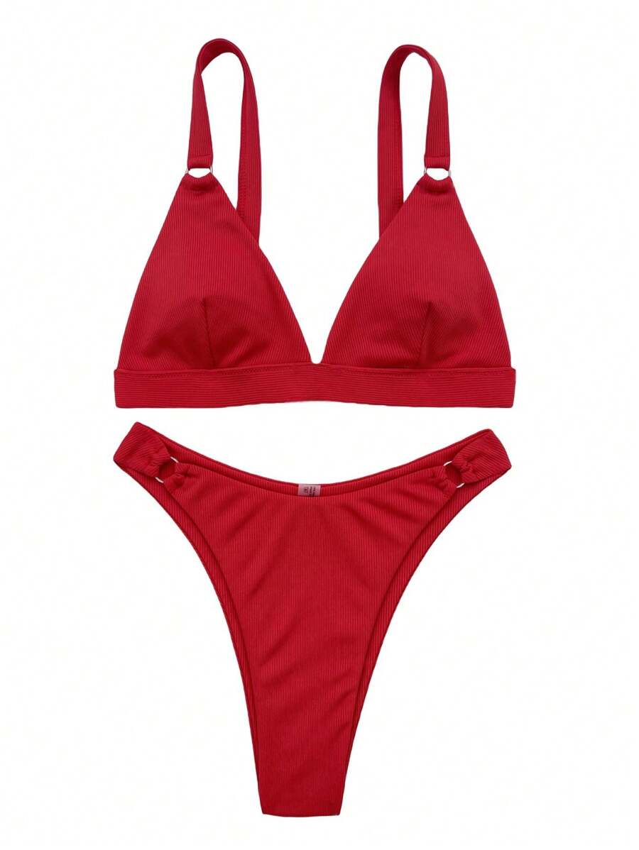 Halka Detaylı Sade Gündelik Bikini Takımı