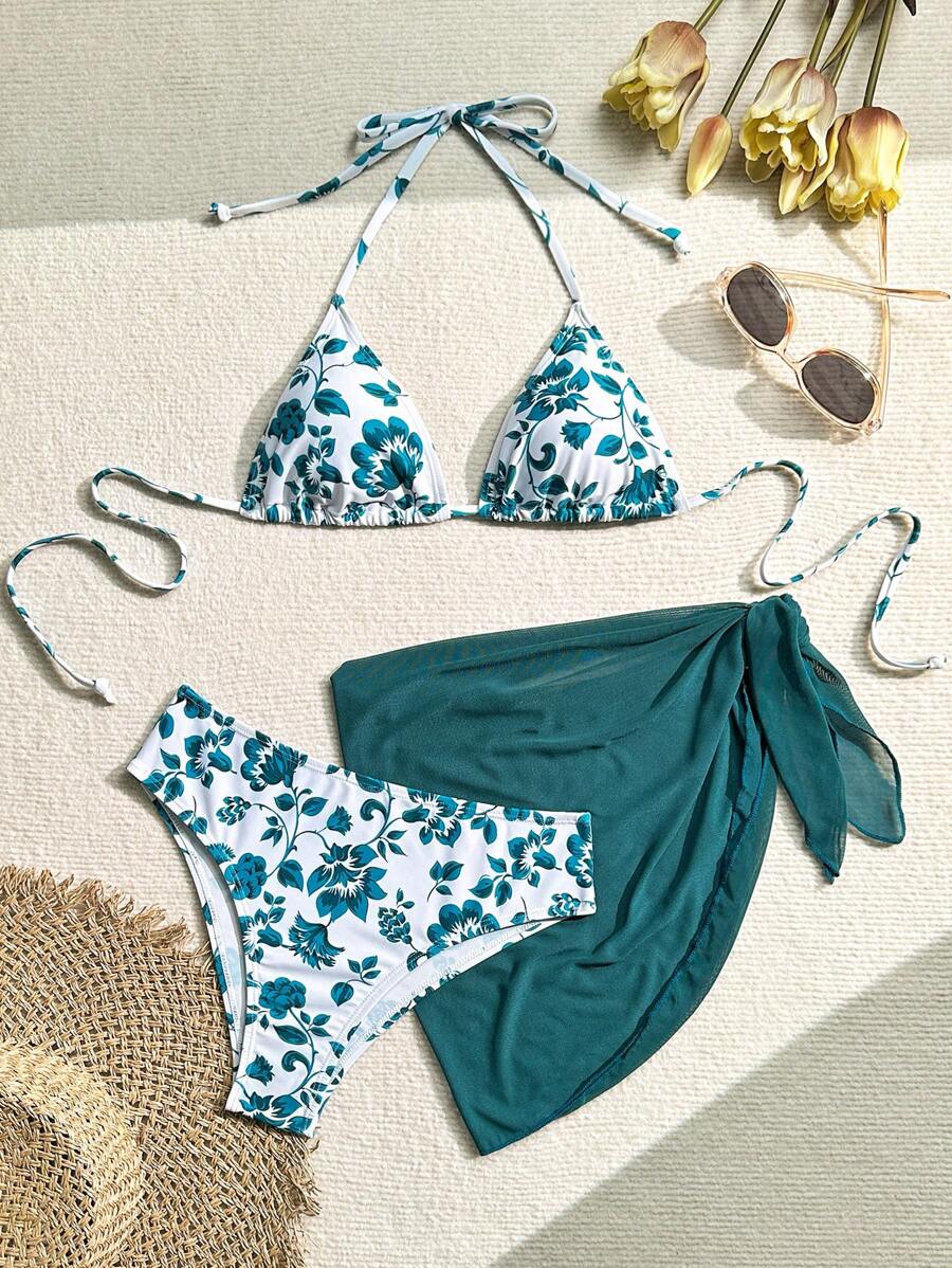 Düğüm Detaylı Çiçek Desenli Bikini Takımı