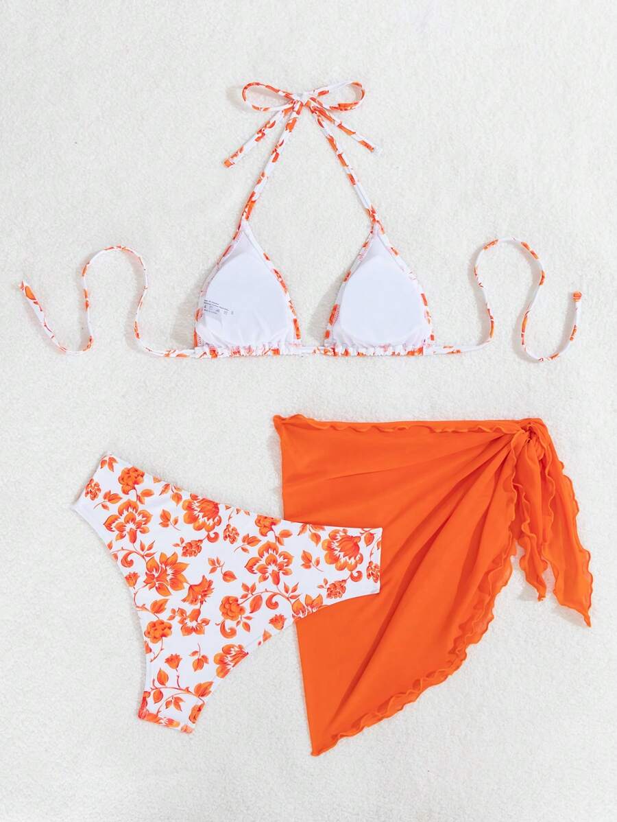 Düğüm Detaylı Çiçek Desenli Bikini Takımı