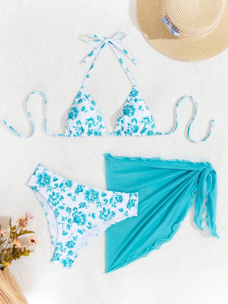 Düğüm Detaylı Çiçek Desenli Bikini Takımı