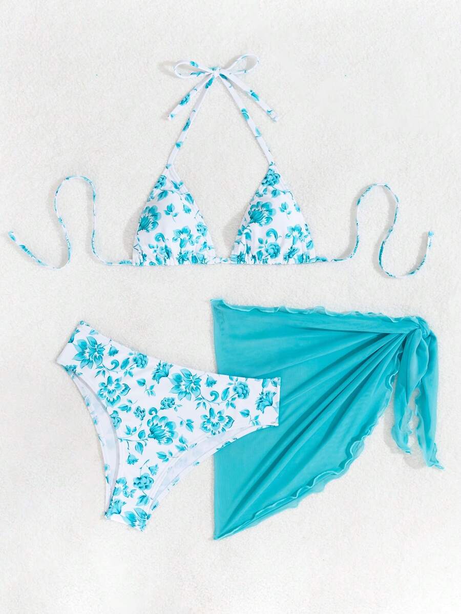 Düğüm Detaylı Çiçek Desenli Bikini Takımı