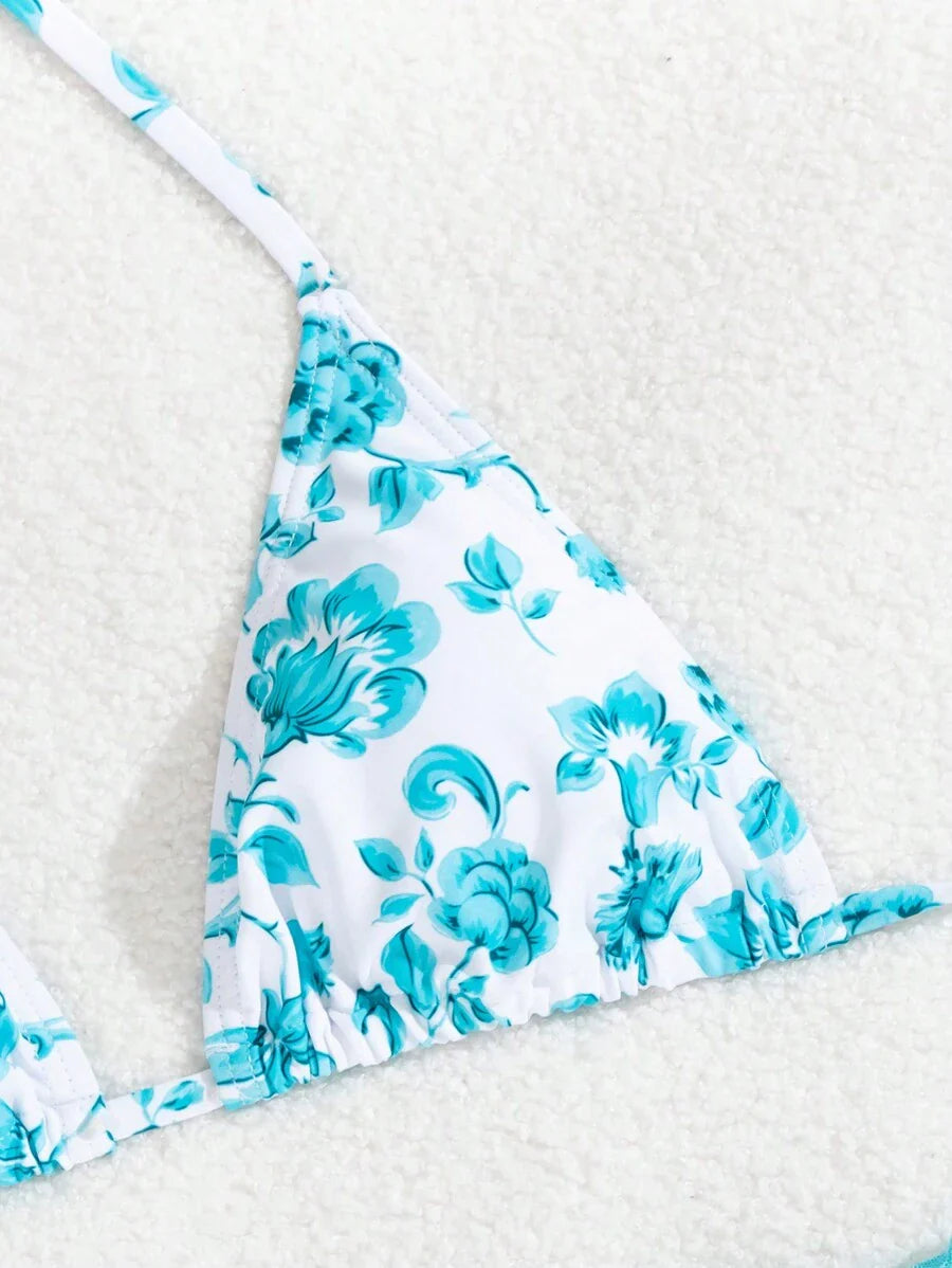 Düğüm Detaylı Çiçek Desenli Bikini Takımı