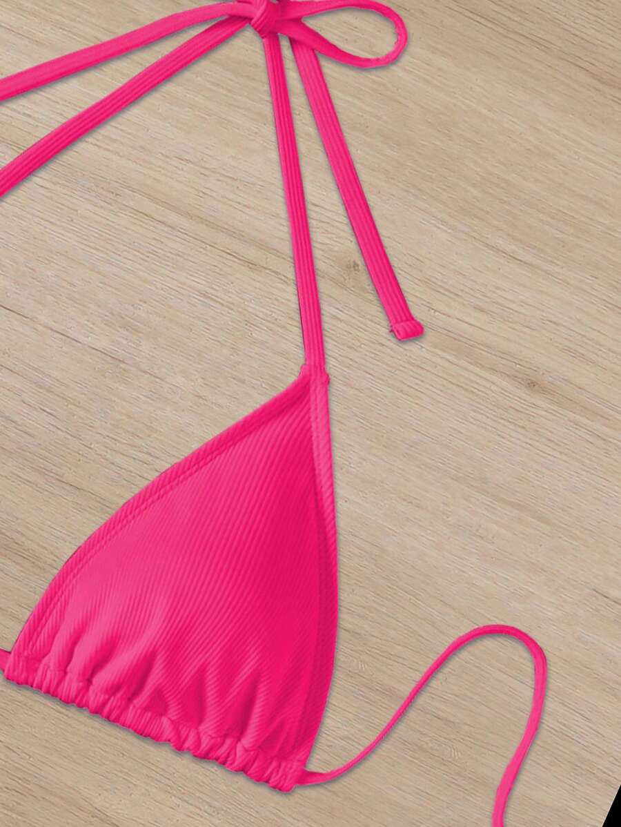 Çiçek Desenli Halter Bağcıklı Bikini Takımı