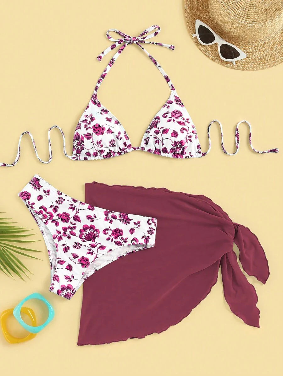 Düğüm Detaylı Çiçek Desenli Bikini Takımı