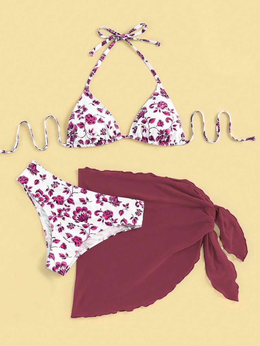Düğüm Detaylı Çiçek Desenli Bikini Takımı