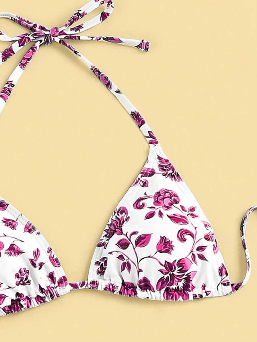Düğüm Detaylı Çiçek Desenli Bikini Takımı