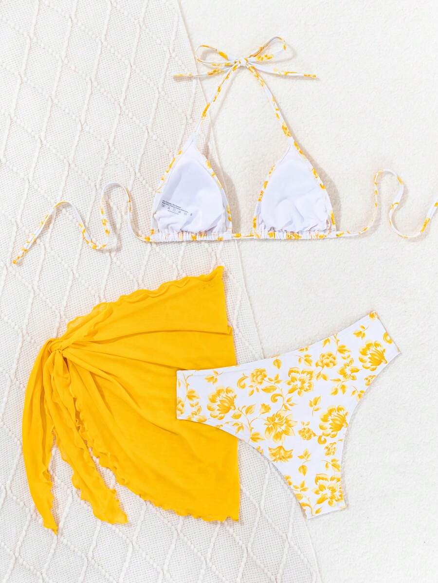 Düğüm Detaylı Çiçek Desenli Bikini Takımı