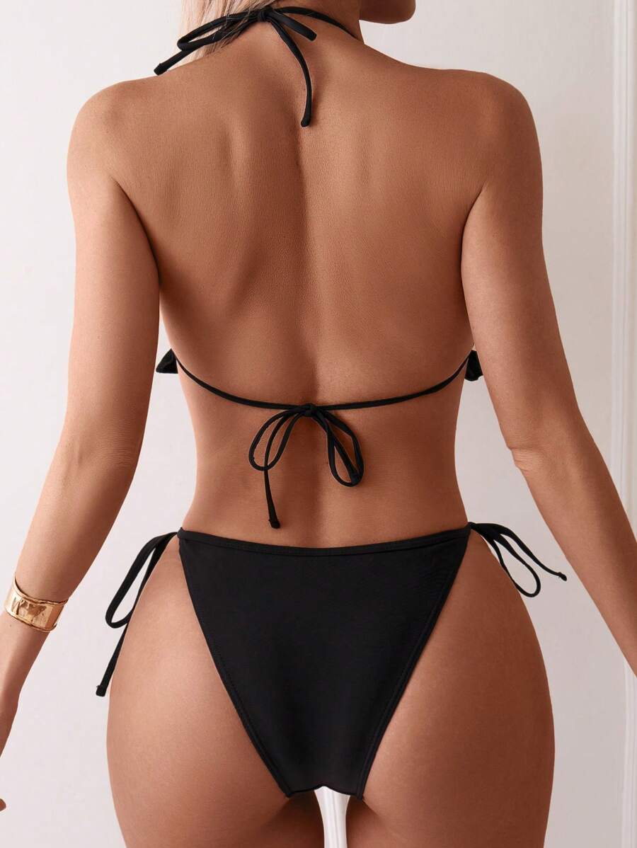 Fırfırlı Askılı Kırmızı Bikini Takımı