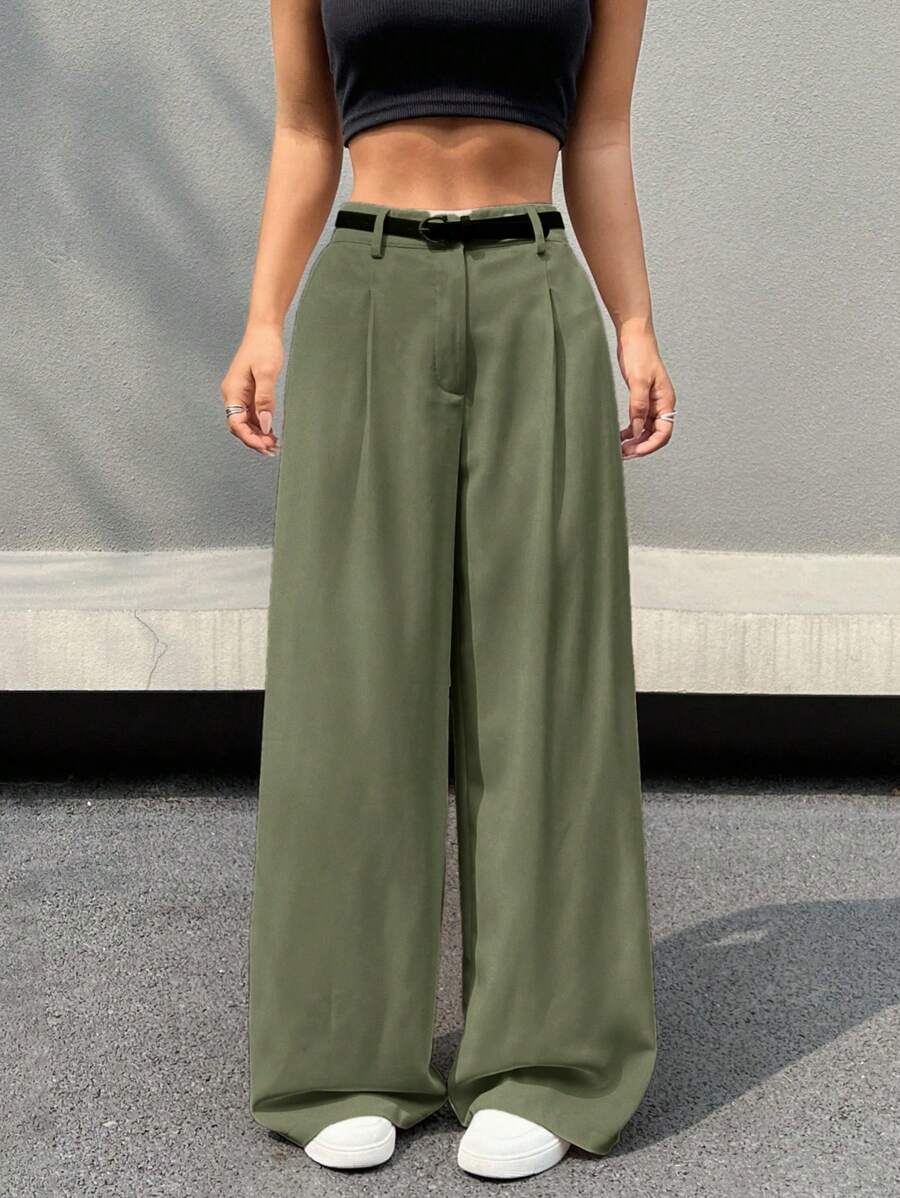 Kemerli Geniş Paça Günlük Pantolon