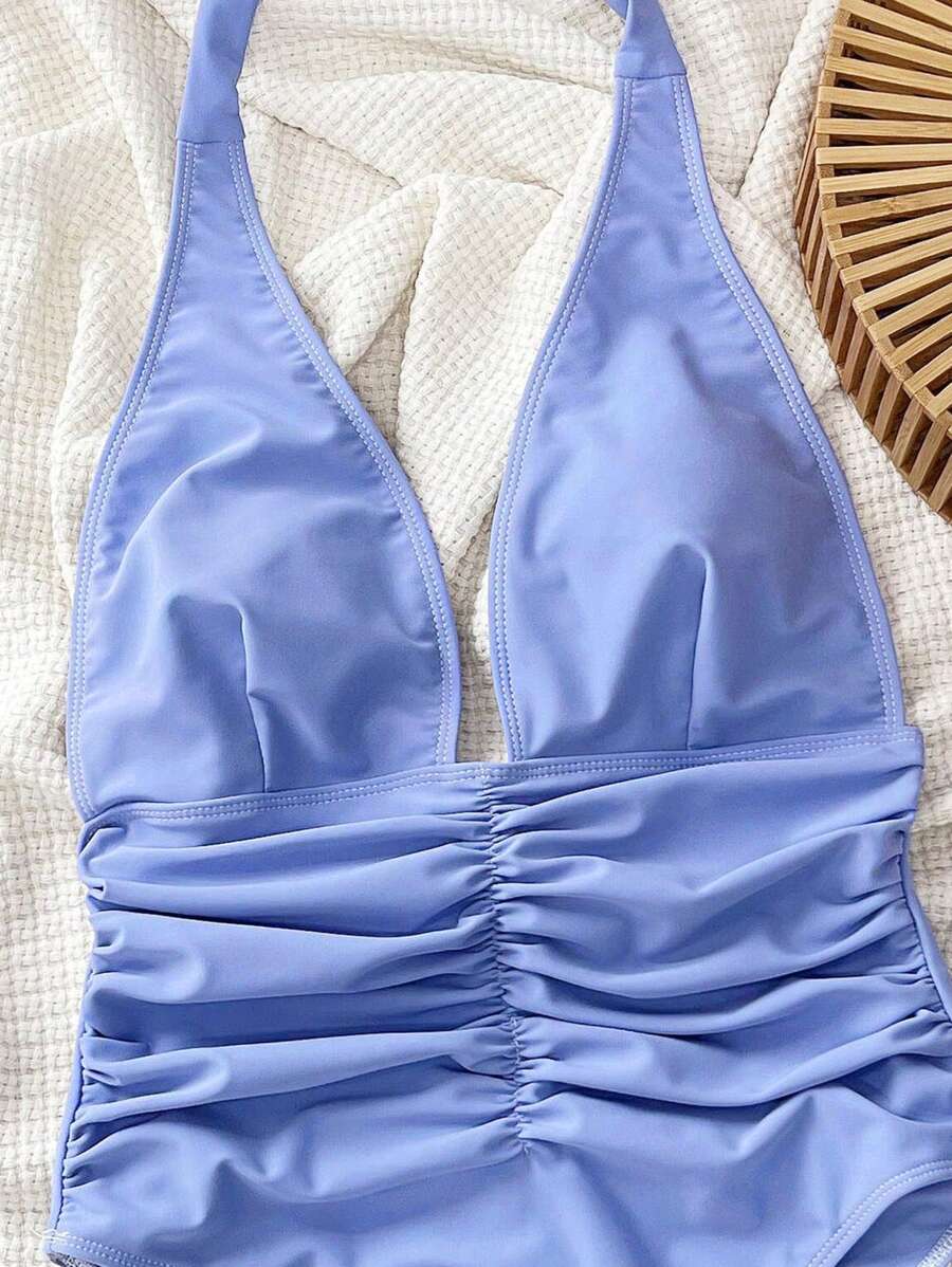 Halter Yaka Sade Tek Parça Mayo