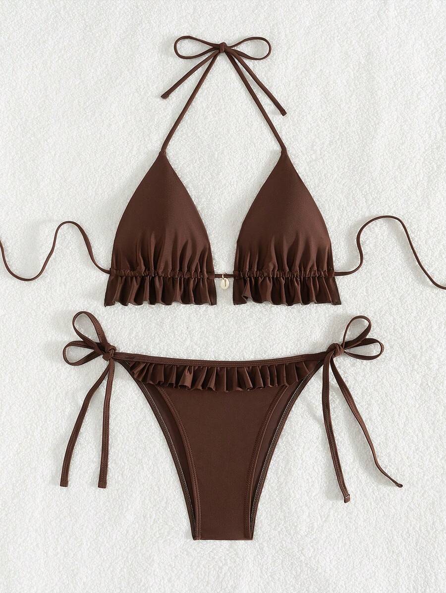 Fırfırlı Askılı Kırmızı Bikini Takımı