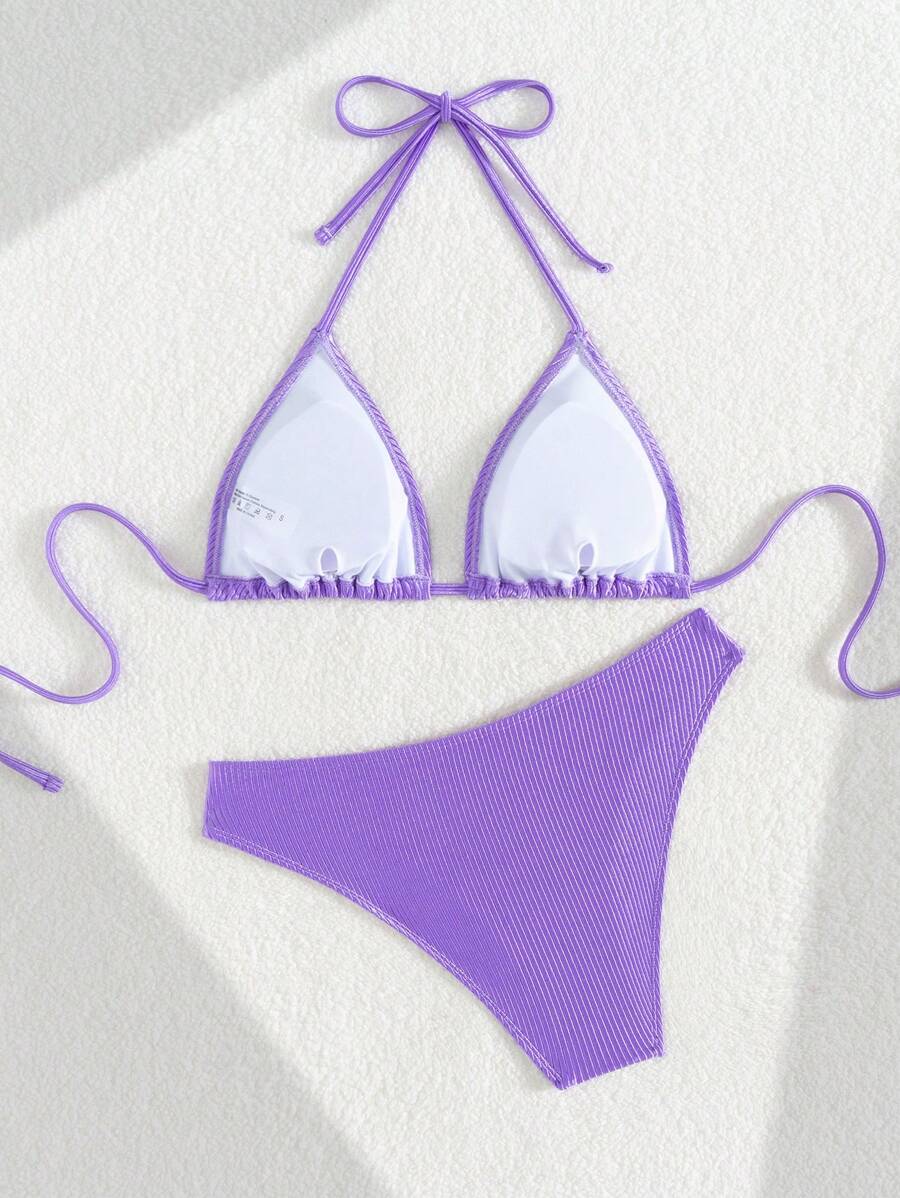 Çiçek Desenli Halter Bağcıklı Bikini Takımı