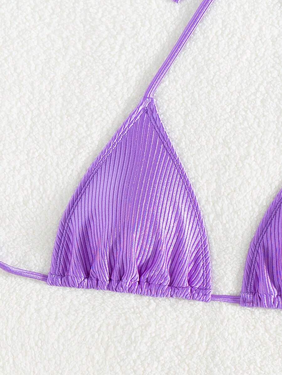 Çiçek Desenli Halter Bağcıklı Bikini Takımı
