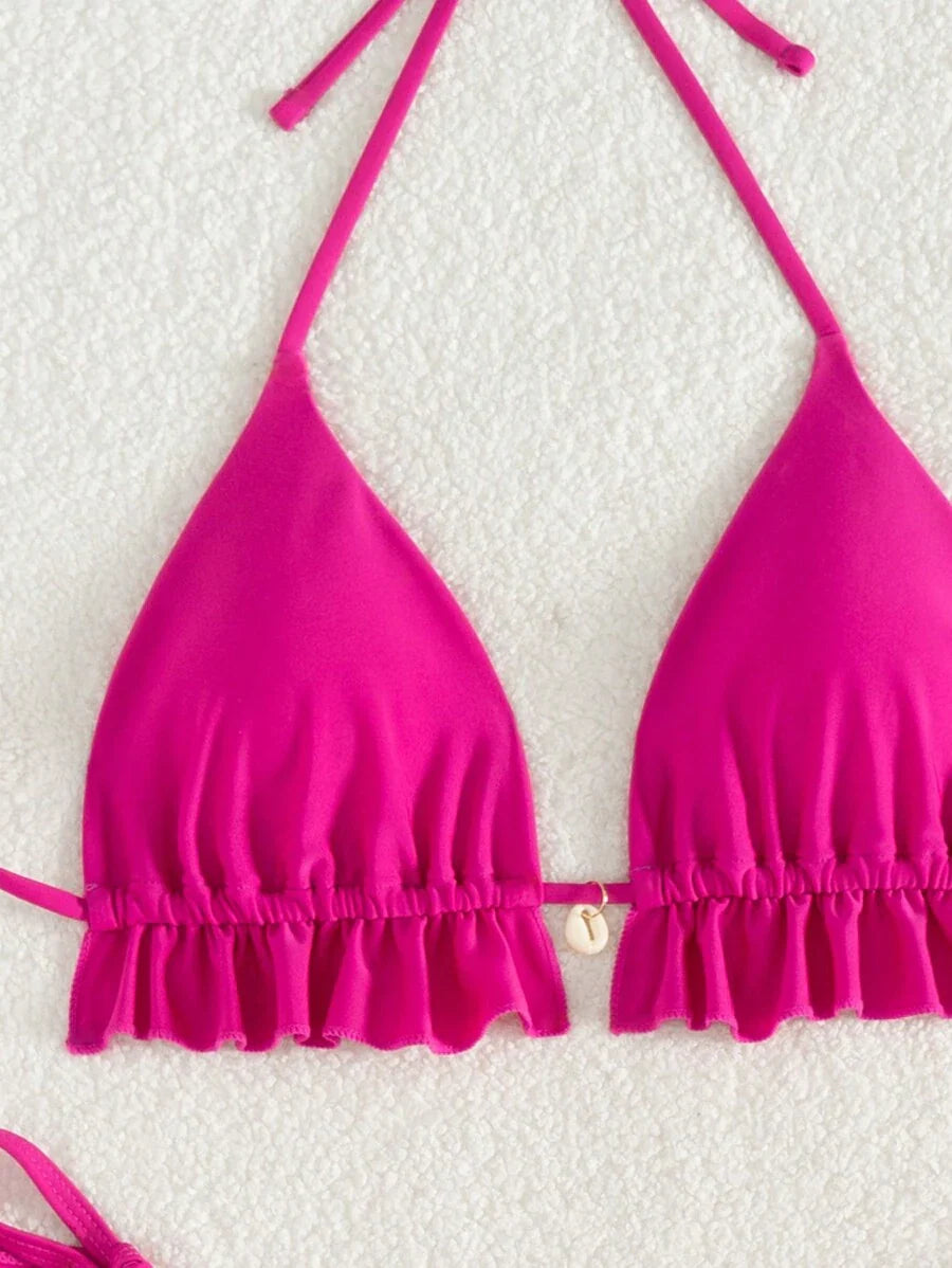 Fırfırlı Askılı Kırmızı Bikini Takımı