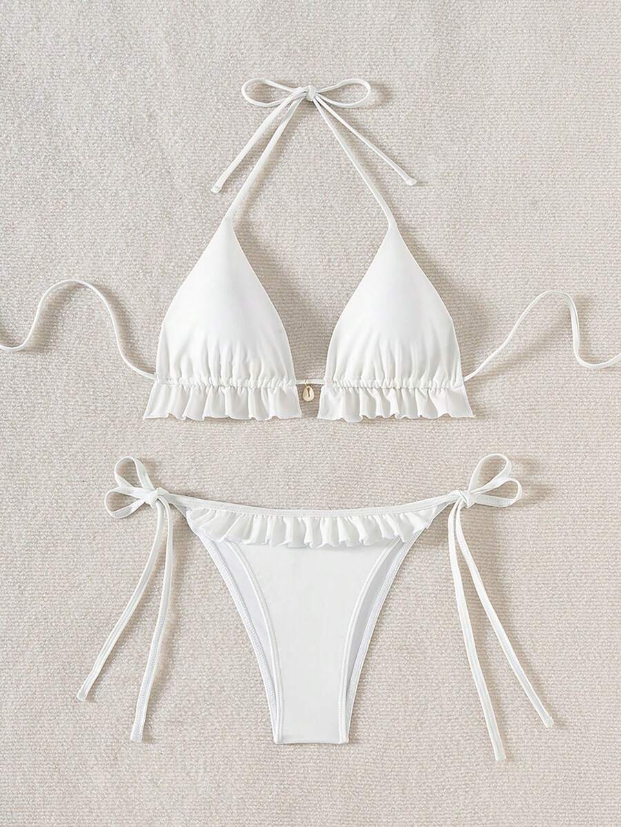 Fırfırlı Askılı Kırmızı Bikini Takımı