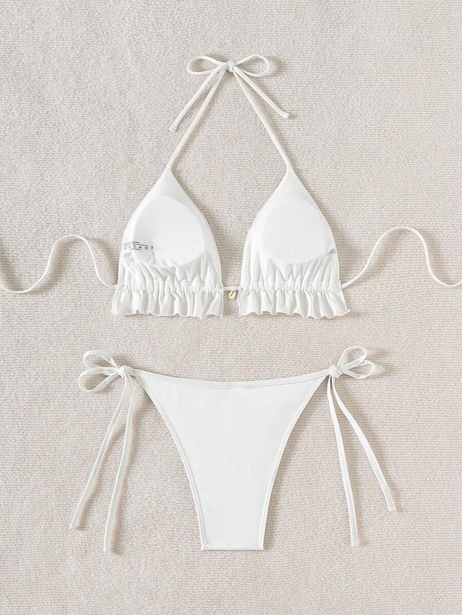 Fırfırlı Askılı Kırmızı Bikini Takımı